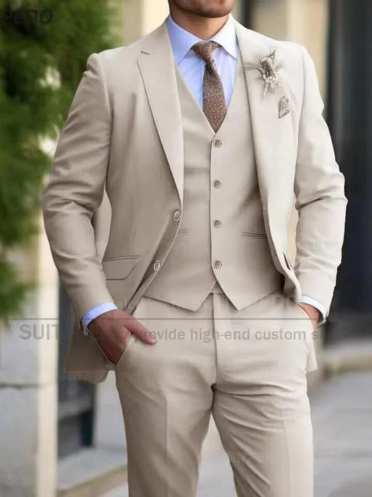 Slim Fit Suit Sets For Men Wedding Banquet Groomsman Elegant Formal Vest Pants Three Pieces Fashion Male Classic Outfits - Velora