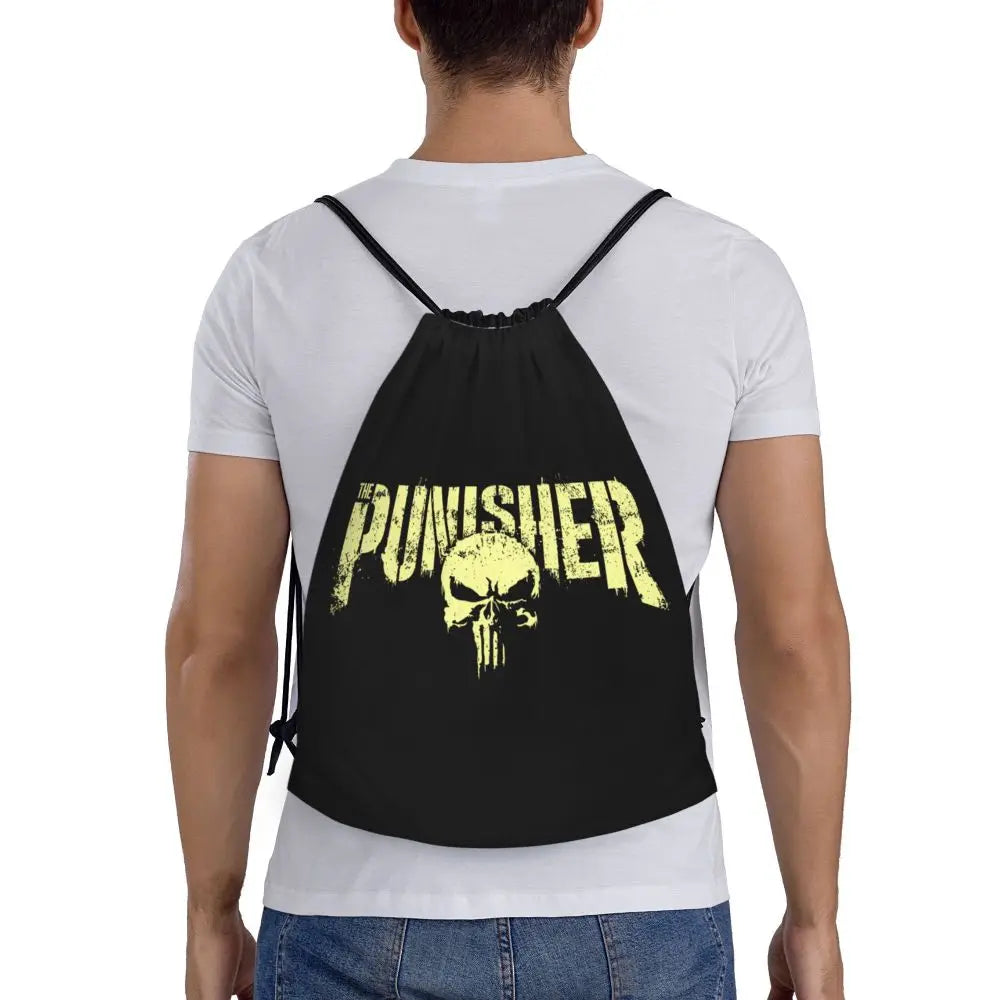 Custom Punisher Skeleton Drawstring Backpack Women Men Sport Gym Sackpack Portable Skull Bone Shopping Bag Sack - Velora