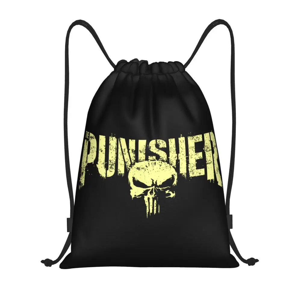 Custom Punisher Skeleton Drawstring Backpack Women Men Sport Gym Sackpack Portable Skull Bone Shopping Bag Sack - Velora