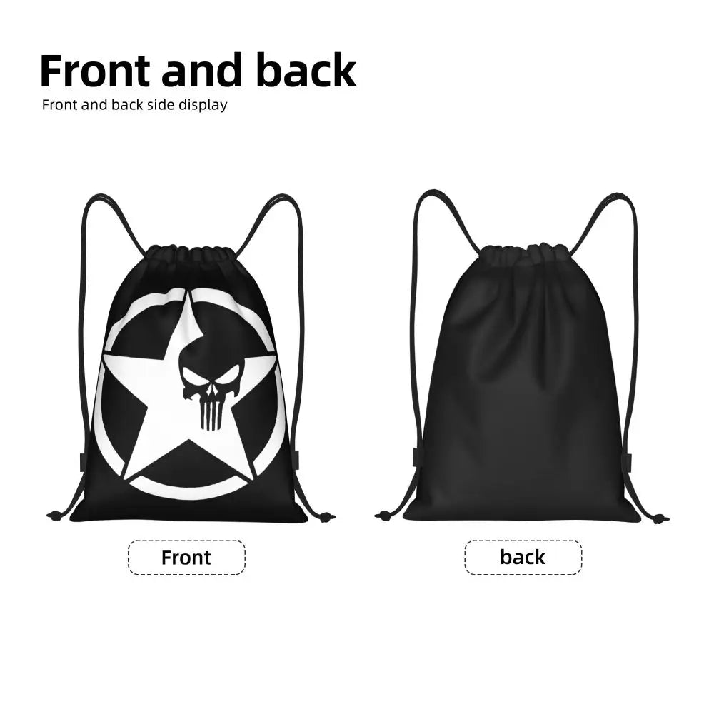 Custom Punisher Skeleton Drawstring Backpack Women Men Sport Gym Sackpack Portable Skull Bone Shopping Bag Sack - Velora