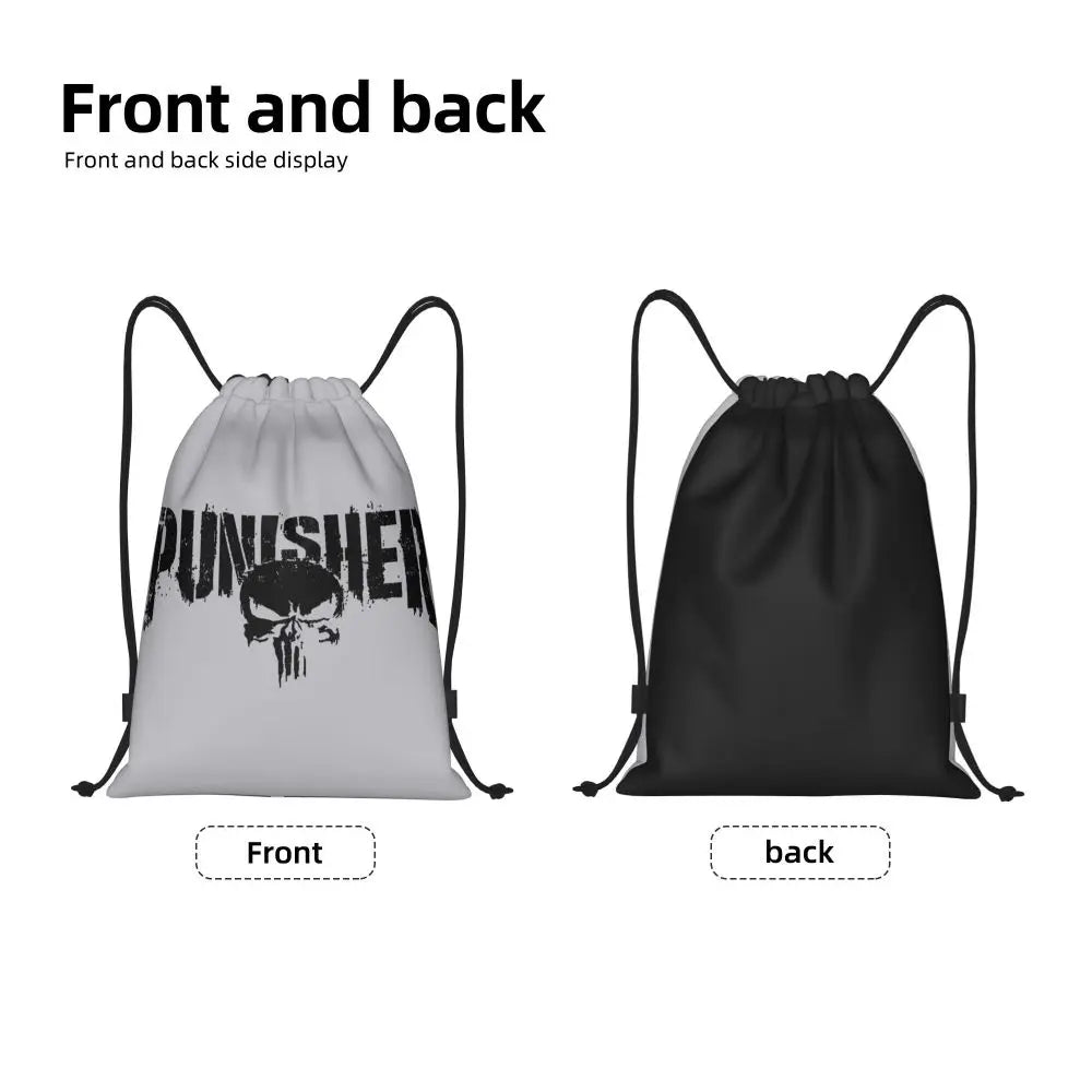 Custom Punisher Skeleton Drawstring Backpack Women Men Sport Gym Sackpack Portable Skull Bone Shopping Bag Sack - Velora