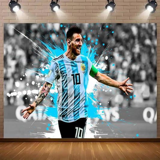 Soccer M-Messi Character Birthday Party Backdrop For Photography Background Birthday Decor - Velora