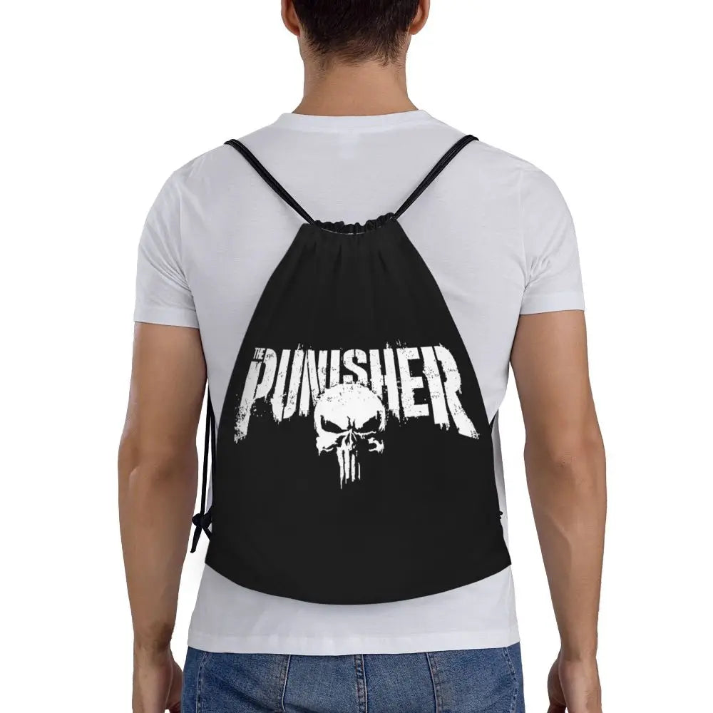 Custom Punisher Skeleton Drawstring Backpack Women Men Sport Gym Sackpack Portable Skull Bone Shopping Bag Sack - Velora