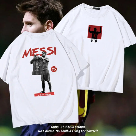 Messi 100% cotton summer men's short-sleeved t-shirt outdoor casual tops street fashion men's clothing - Velora