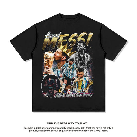 Messi Argentina American Star T-shirt Street Hip-hop Trendy Brand Retro Printing Pure Cotton Short Sleeves - Velora