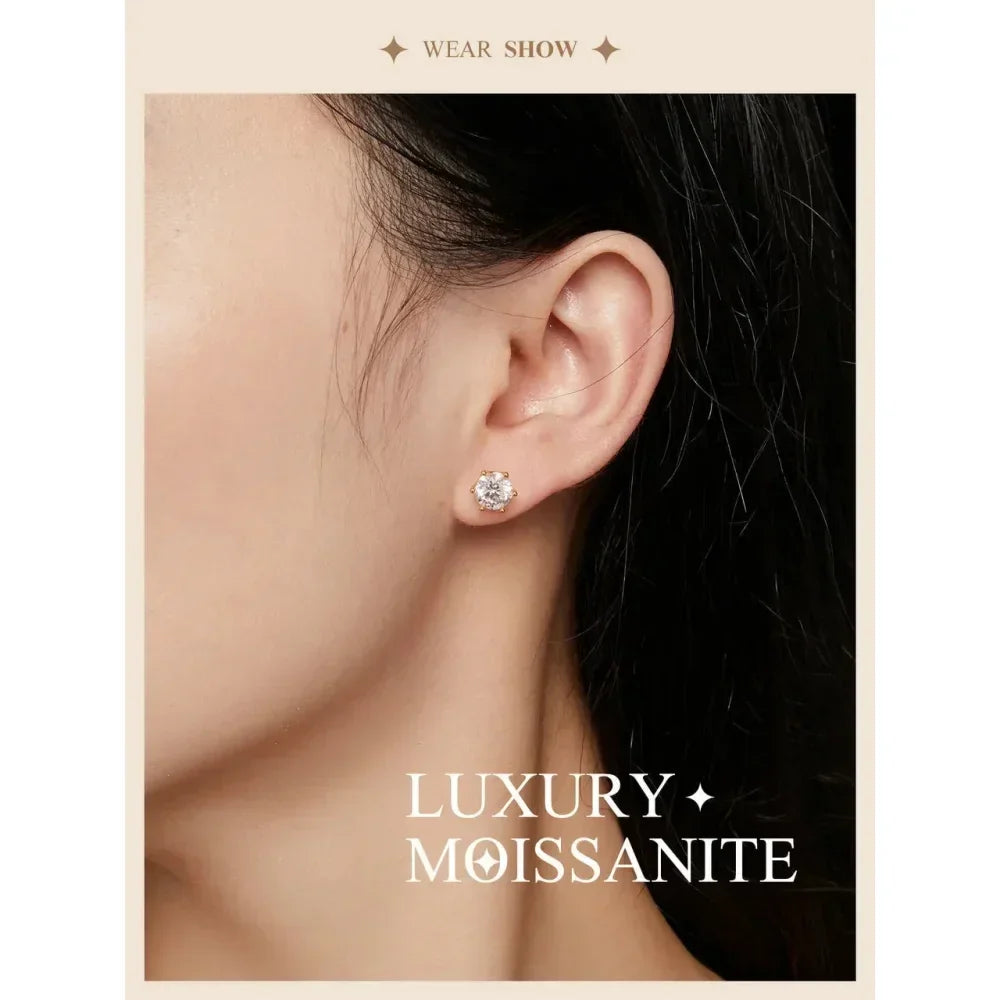 Radiant Moissanite Stud Earrings | D Color Round Cut 925 Silver, Gold Plated Itz Luxury