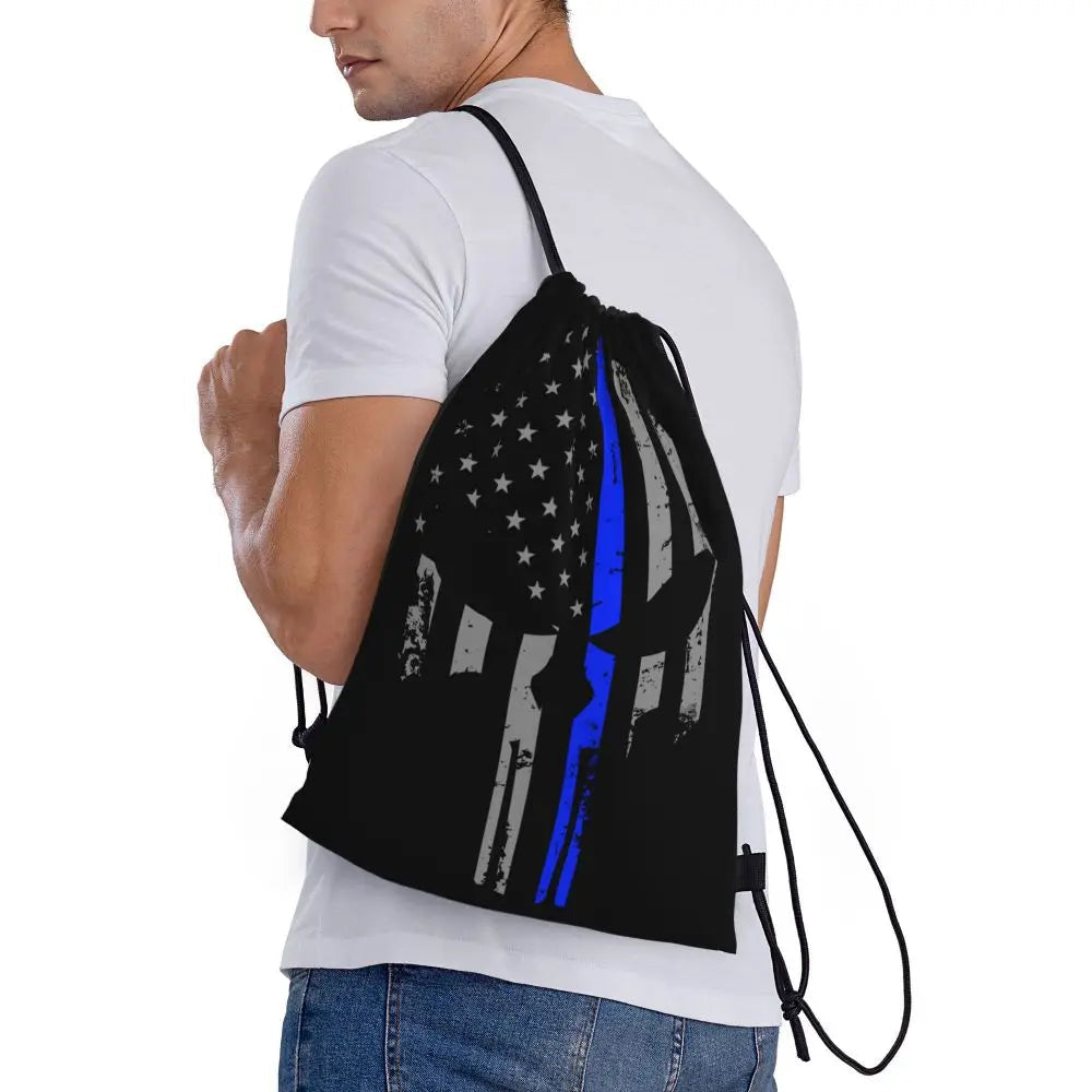 Custom Punisher Skeleton Drawstring Backpack Women Men Sport Gym Sackpack Portable Skull Bone Shopping Bag Sack - Velora