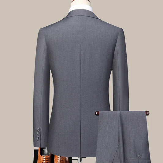 Suit (Blazer+ Pants) Men's Fashion Business Outdoor Trend Solid Color Casual Slim-fit Wedding Host Gentleman Suit S-6XL - Velora