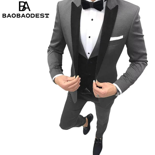 Slim Fit Men's 3 Pieces Suit Wedding Dinner Groom Tuxedo Suits for Men Jacket Waistcoat & Trousers Business Men Suits Sets - Velora