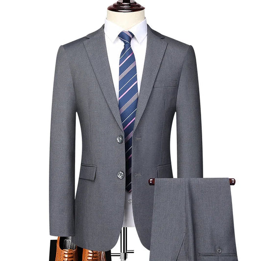 Suit (Blazer+ Pants) Men's Fashion Business Outdoor Trend Solid Color Casual Slim-fit Wedding Host Gentleman Suit S-6XL - Velora