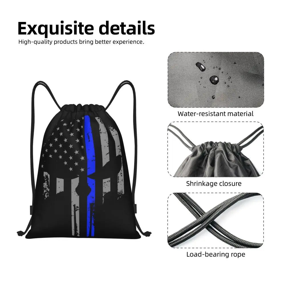 Custom Punisher Skeleton Drawstring Backpack Women Men Sport Gym Sackpack Portable Skull Bone Shopping Bag Sack - Velora