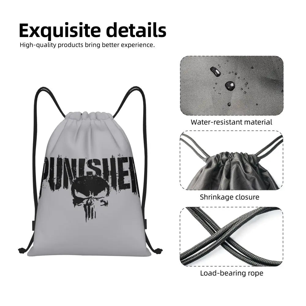Custom Punisher Skeleton Drawstring Backpack Women Men Sport Gym Sackpack Portable Skull Bone Shopping Bag Sack - Velora