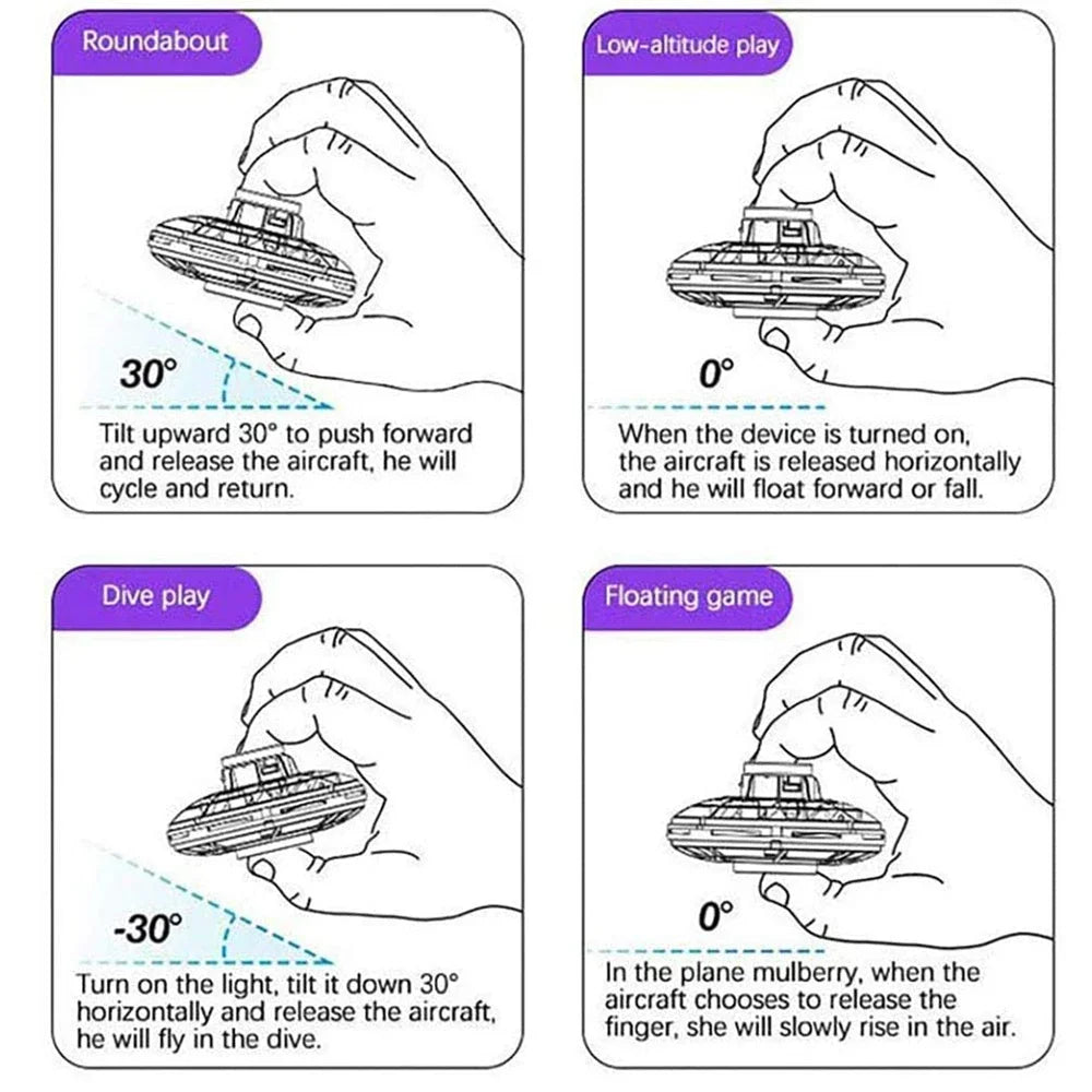 Mini Drone LED UFO Fingertip flying machine induction gyroscope Decompression adult children's toys Velora