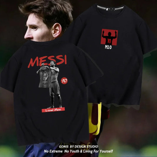 Messi 100% cotton summer men's short-sleeved t-shirt outdoor casual tops street fashion men's clothing - Velora