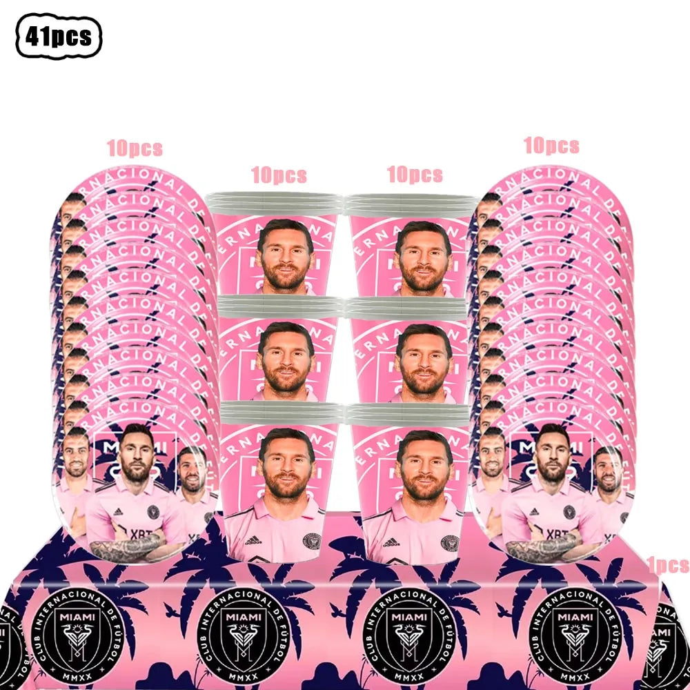 Soccer Club Stars AMessi Birthday Decor Football Disposable Tableware Set Tablecloth Balloons Plate Boy Girl Kids Party Supplies - Velora