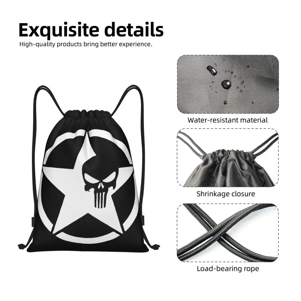 Custom Punisher Skeleton Drawstring Backpack Women Men Sport Gym Sackpack Portable Skull Bone Shopping Bag Sack - Velora
