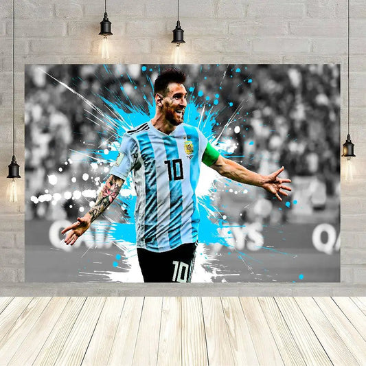 Soccer M-Messi Character Birthday Party Backdrop For Photography Background Birthday Decor - Velora