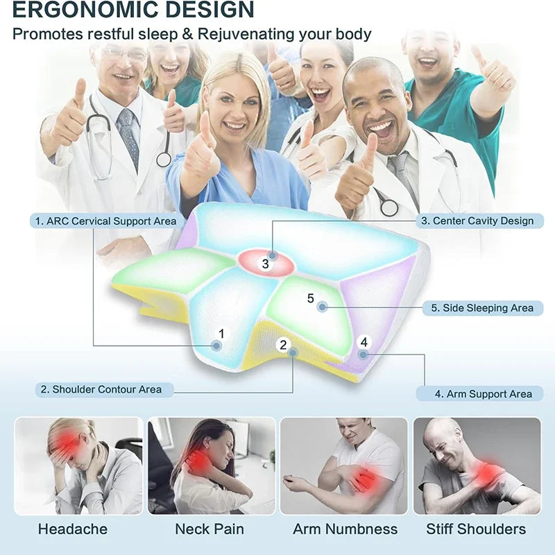1pc Memory Foam Cervical Pillow, 2 in 1 Ergonomic Contour Orthopedic Pillow for Neck Pain, Contoured Support Pillows,Neck Pillow Velora