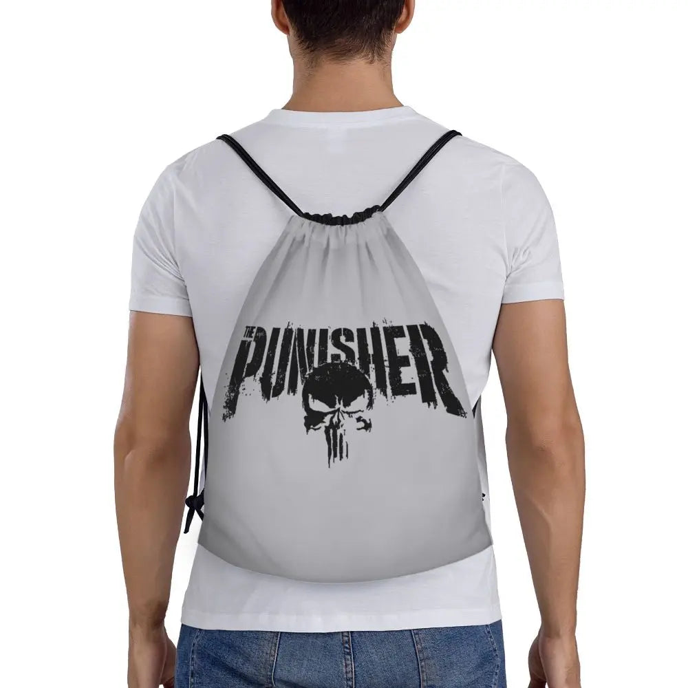 Custom Punisher Skeleton Drawstring Backpack Women Men Sport Gym Sackpack Portable Skull Bone Shopping Bag Sack - Velora