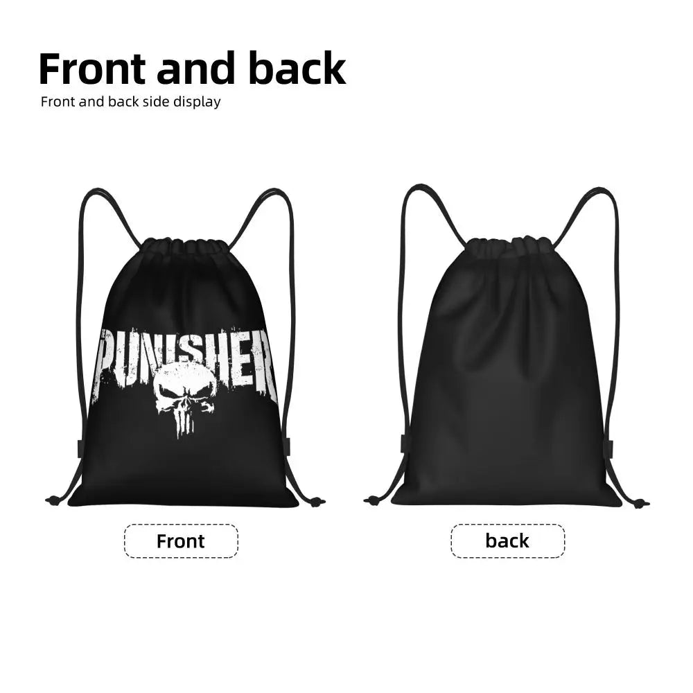 Custom Punisher Skeleton Drawstring Backpack Women Men Sport Gym Sackpack Portable Skull Bone Shopping Bag Sack - Velora