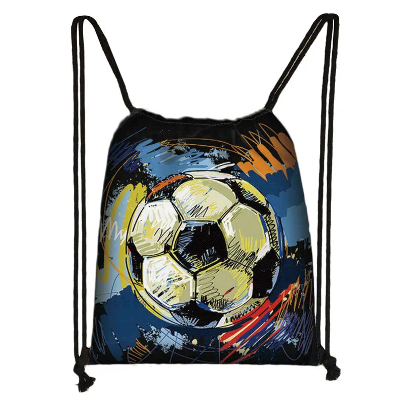 Cool Soccer Ball with Golden Crown Print Drawstring Bag Gym Sport Backpack Football Shoulder Bag for Travel Shoes Holder - Velora
