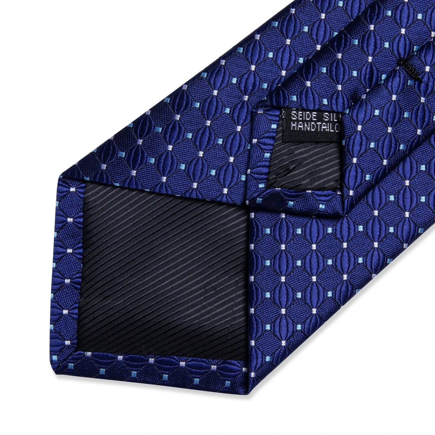 Blue Royal Dot Pliad Mens Tie set with Silver Clip and Ring Business Wedding Party Accessories 8cm Necktie Handkerchief Cufflink Velora