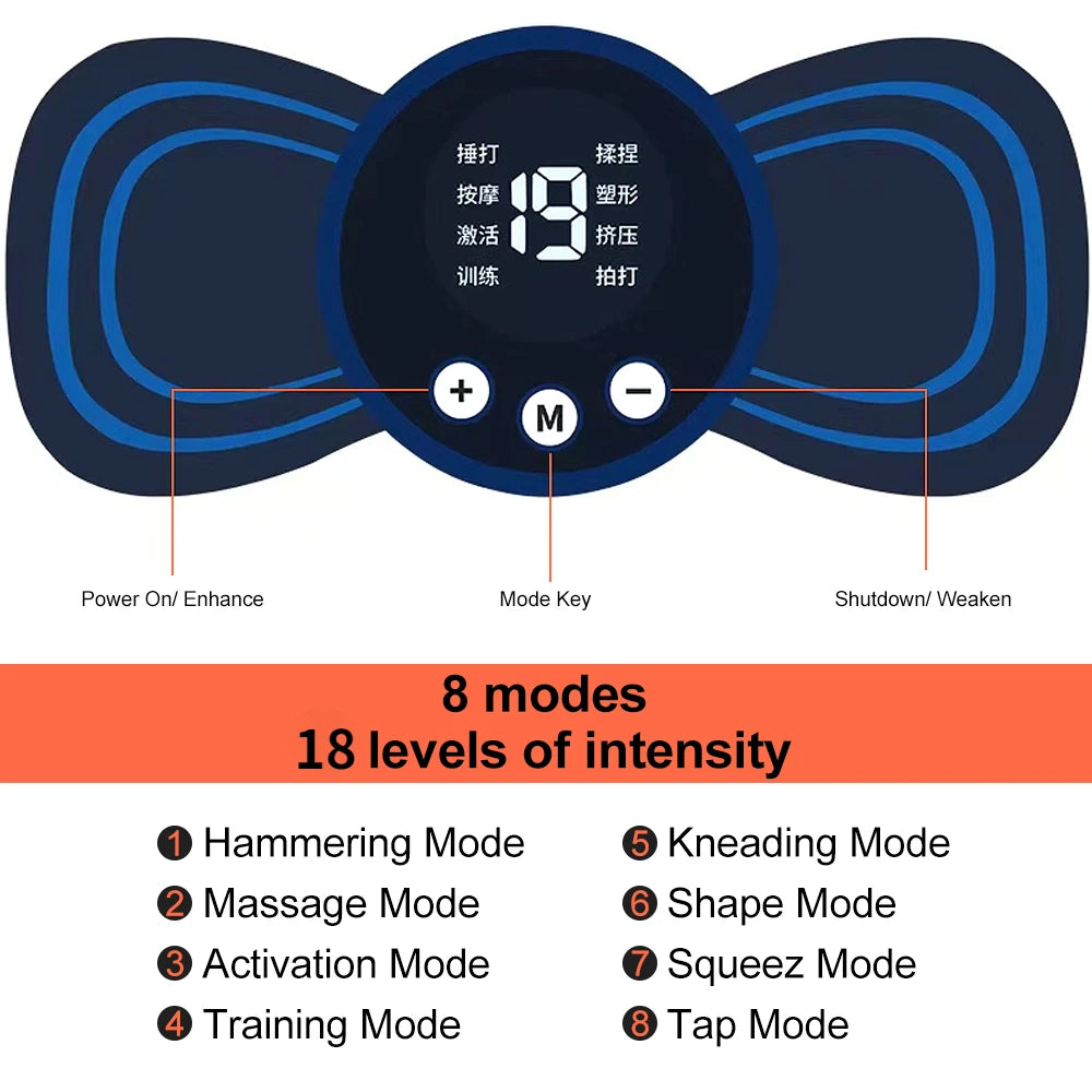 EMS Neck Massager Mini Cervical Back Muscle Pain Relief Patch Massageador Stimulator Mat Portable Leg Body Health Care Tool Velora