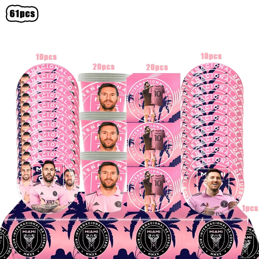 Soccer Club Stars AMessi Birthday Decor Football Disposable Tableware Set Tablecloth Balloons Plate Boy Girl Kids Party Supplies - Velora