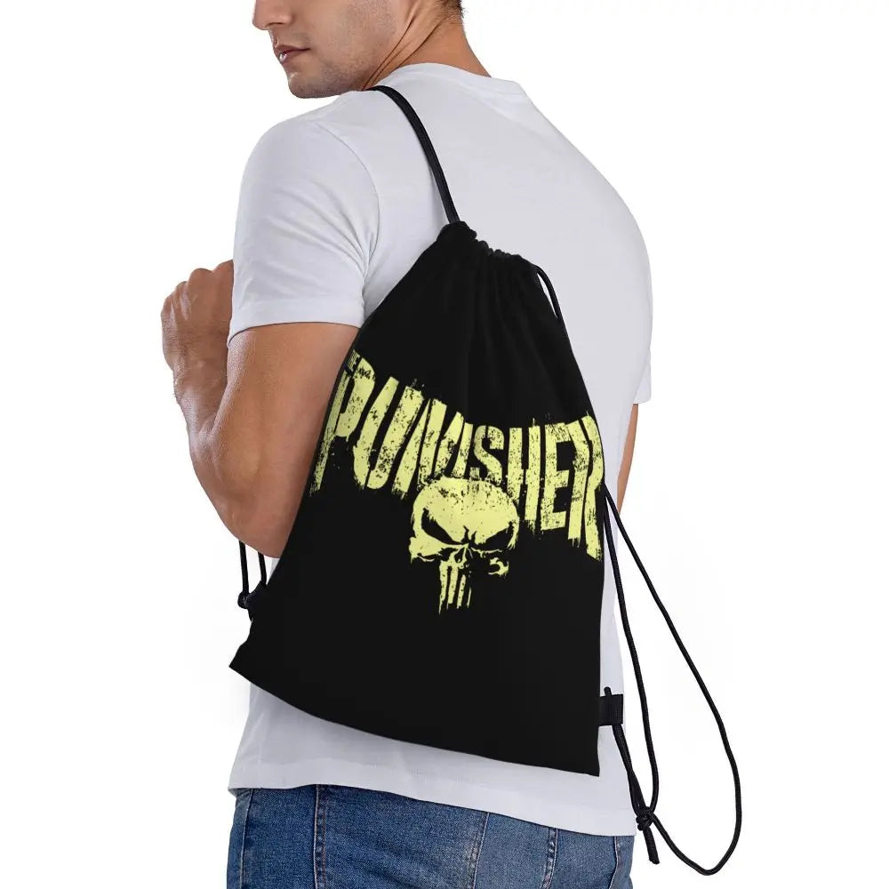 Custom Punisher Skeleton Drawstring Backpack Women Men Sport Gym Sackpack Portable Skull Bone Shopping Bag Sack - Velora