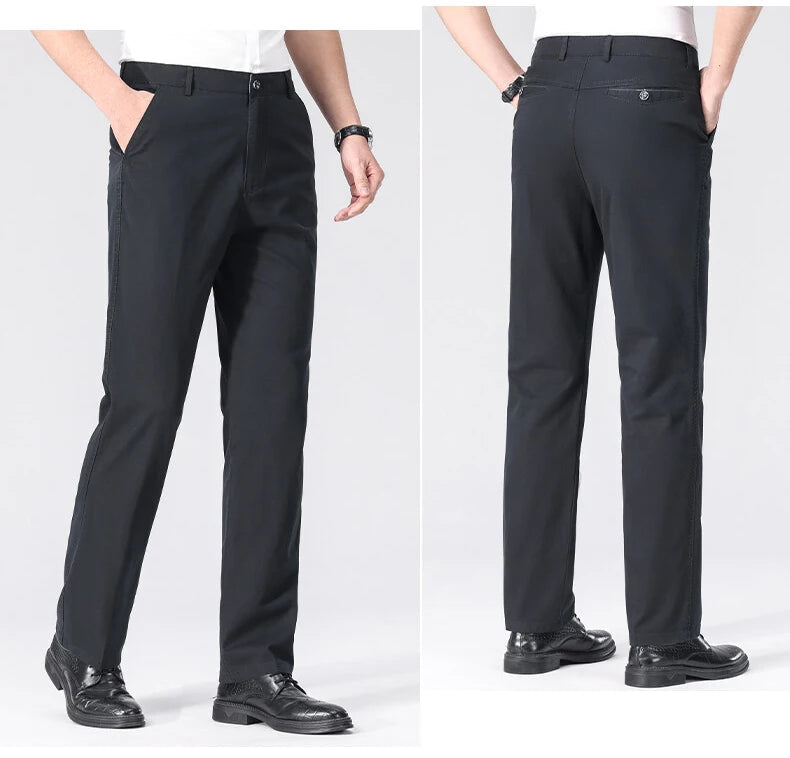 Spring Summer Cotton Suit Pants Men Solid Color Smart Casual Dress Trousers Man Lightweight Zipper Fly Straight Breathable Pants - Velora