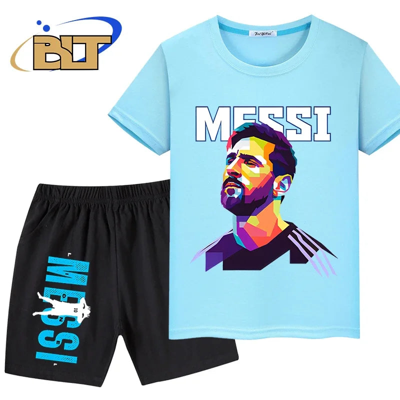 messi avatar printed kids sports suit summer pure cotton T-shirt shorts 2-piece set suitable for boys and girls Velora