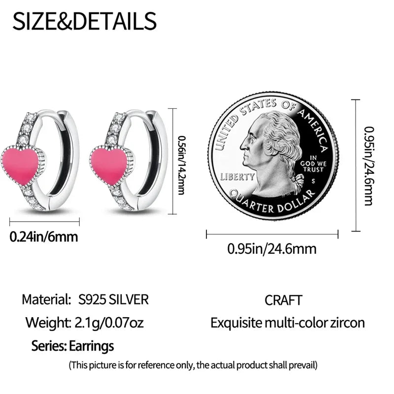 Romantic Pink Heart Sterling Silver Huggie Hoop Earrings With Cubic Zirconia Itz Luxury