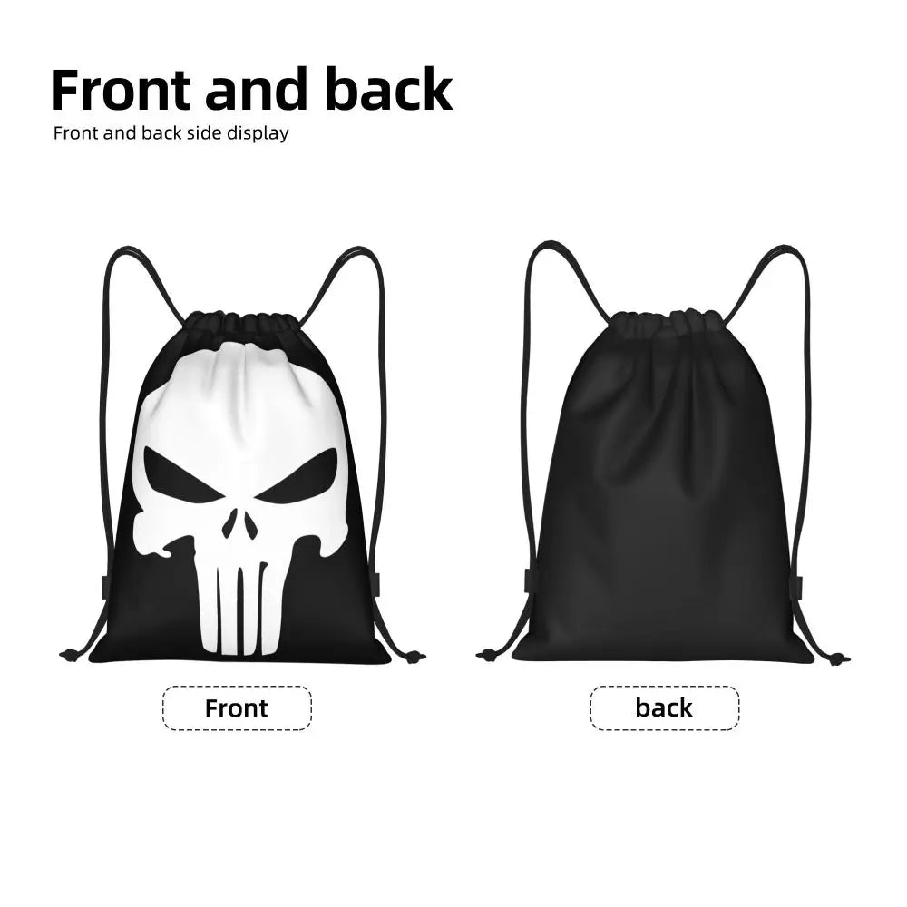 Custom Punisher Skeleton Drawstring Backpack Women Men Sport Gym Sackpack Portable Skull Bone Shopping Bag Sack - Velora