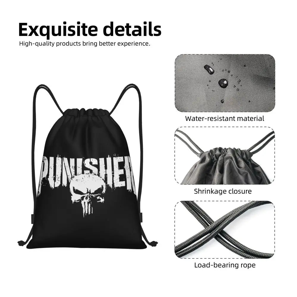 Custom Punisher Skeleton Drawstring Backpack Women Men Sport Gym Sackpack Portable Skull Bone Shopping Bag Sack - Velora