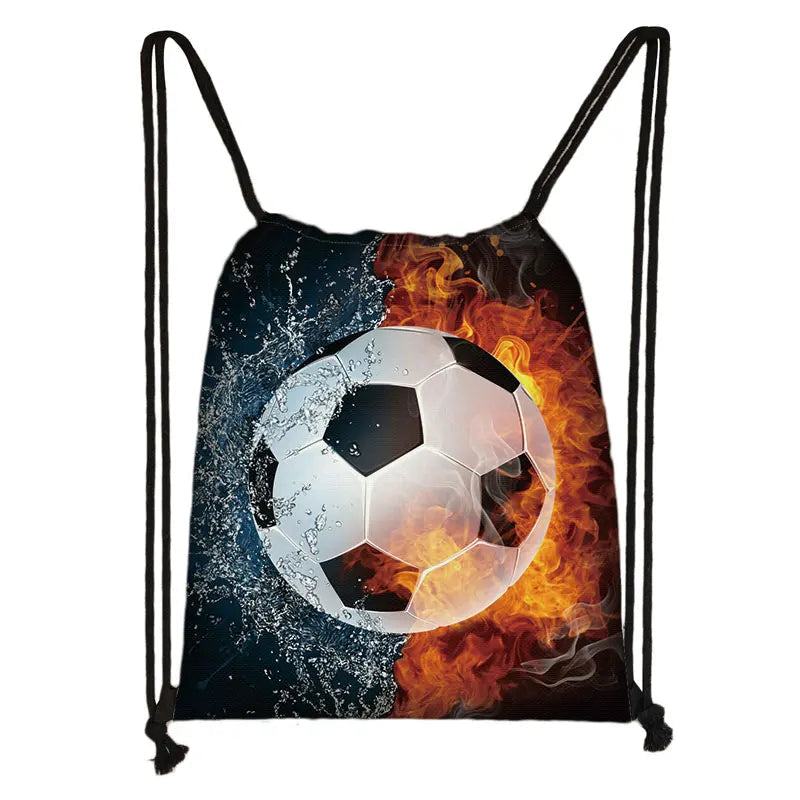 Cool Soccer Ball with Golden Crown Print Drawstring Bag Gym Sport Backpack Football Shoulder Bag for Travel Shoes Holder - Velora