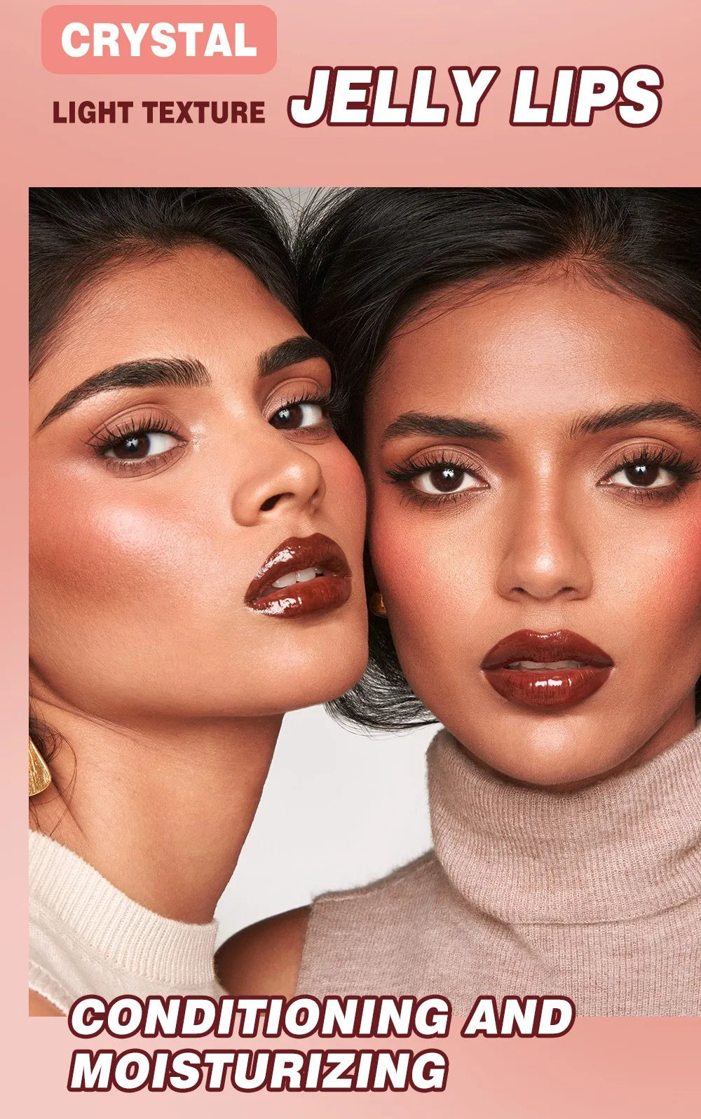 Crystal Dark Brown Mirror Water Lip Gloss Nude Lip Glaze Transparent Glass Oil Waterproof Liquid Lipstick Clear Tint Makeup Velora