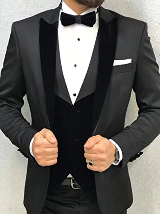 Slim Fit Men's 3 Pieces Suit Wedding Dinner Groom Tuxedo Suits for Men Jacket Waistcoat & Trousers Business Men Suits Sets - Velora