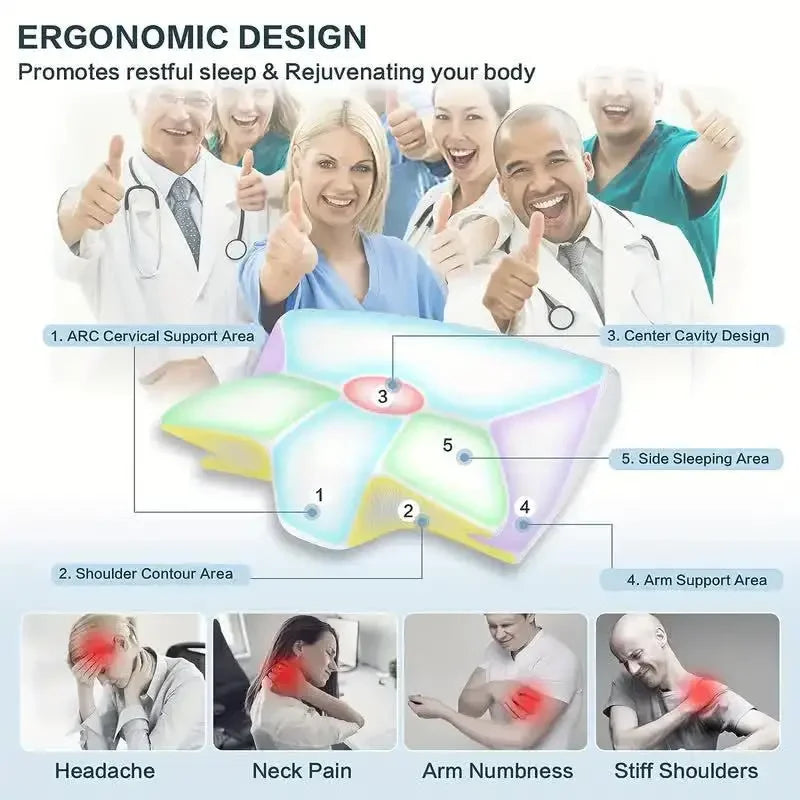 1pc Memory Foam Cervical Pillow, 2 in 1 Ergonomic Contour Orthopedic Pillow for Neck Pain, Contoured Support Pillows,Neck Pillow Velora