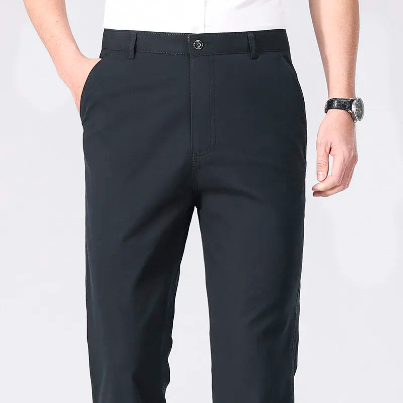 Spring Summer Cotton Suit Pants Men Solid Color Smart Casual Dress Trousers Man Lightweight Zipper Fly Straight Breathable Pants - Velora