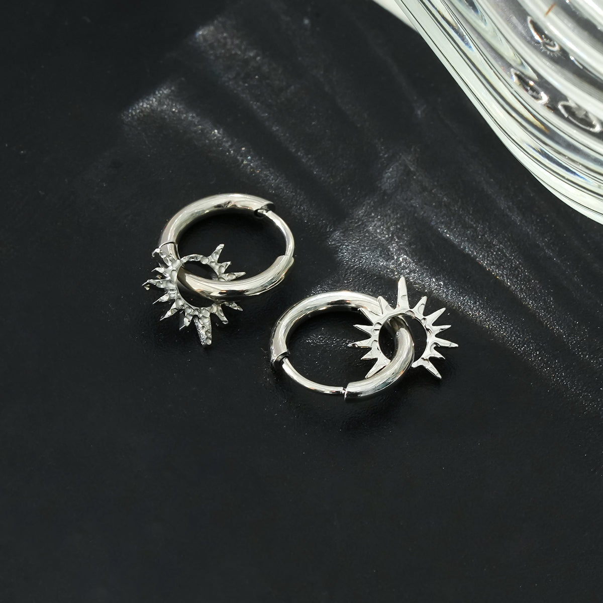 SONNE White Gold (Silver Toned): Vintage Inspired Hoops with Textured Star Charms - Velora