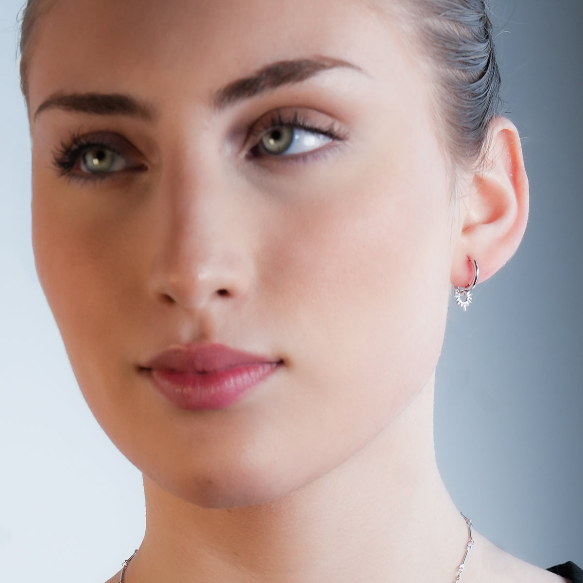 SONNE White Gold (Silver Toned): Vintage Inspired Hoops with Textured Star Charms - Velora