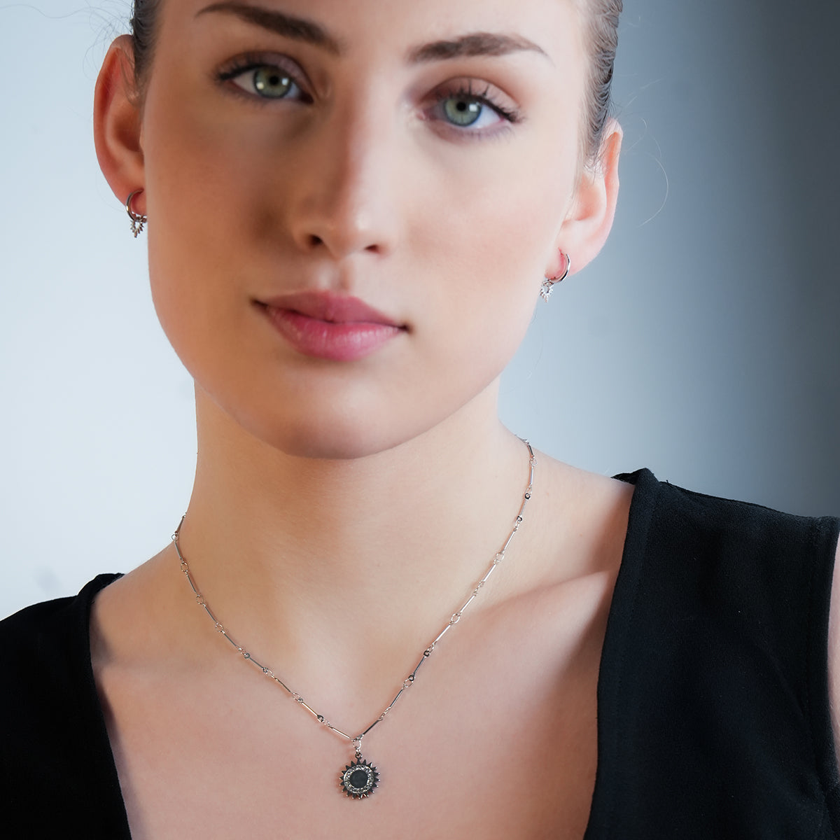 SONNE White Gold (Silver Toned): Vintage Inspired Hoops with Textured Star Charms - Velora