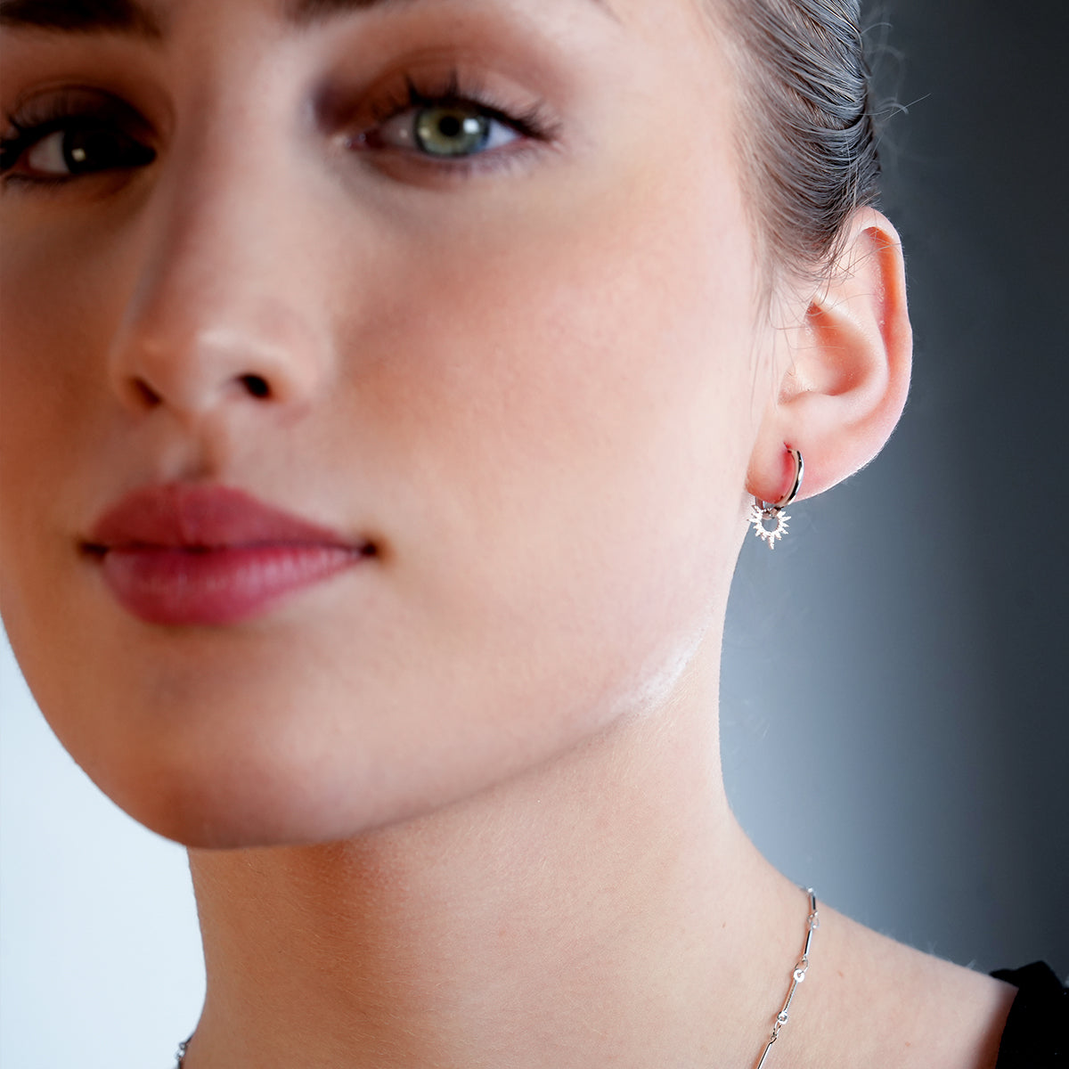 SONNE White Gold (Silver Toned): Vintage Inspired Hoops with Textured Star Charms - Velora