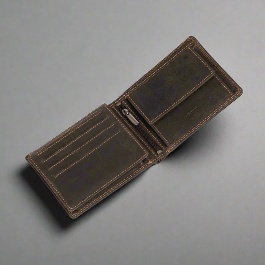 Greenwood Leather Men's Wallet. RFID-Blocking Oil Pull-Up Leather Boutique of Leathers/Open Road