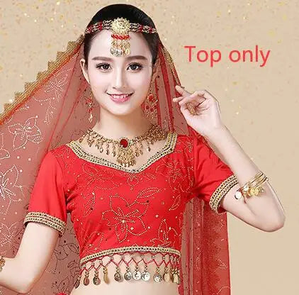 Bollywood Belly Dance Costume Set Indian Dance Sari 2/3/4/5pcs Chiffon Belly Dance Clothing Women Oriental Dance Practice Suit - Velora