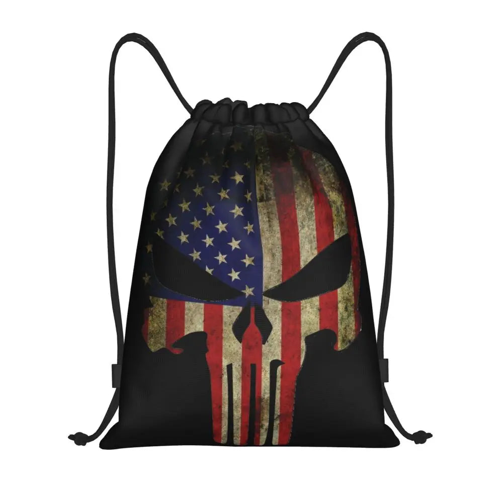 Custom Punisher Skeleton Drawstring Backpack Women Men Sport Gym Sackpack Portable Skull Bone Shopping Bag Sack - Velora