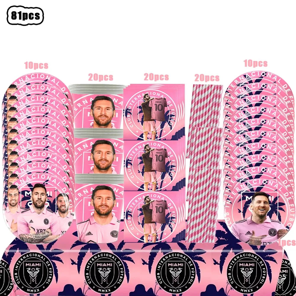 Soccer Club Stars AMessi Birthday Decor Football Disposable Tableware Set Tablecloth Balloons Plate Boy Girl Kids Party Supplies - Velora