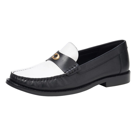 Coach Womens Jolene Leather Loafer Black/Optic White 6.5