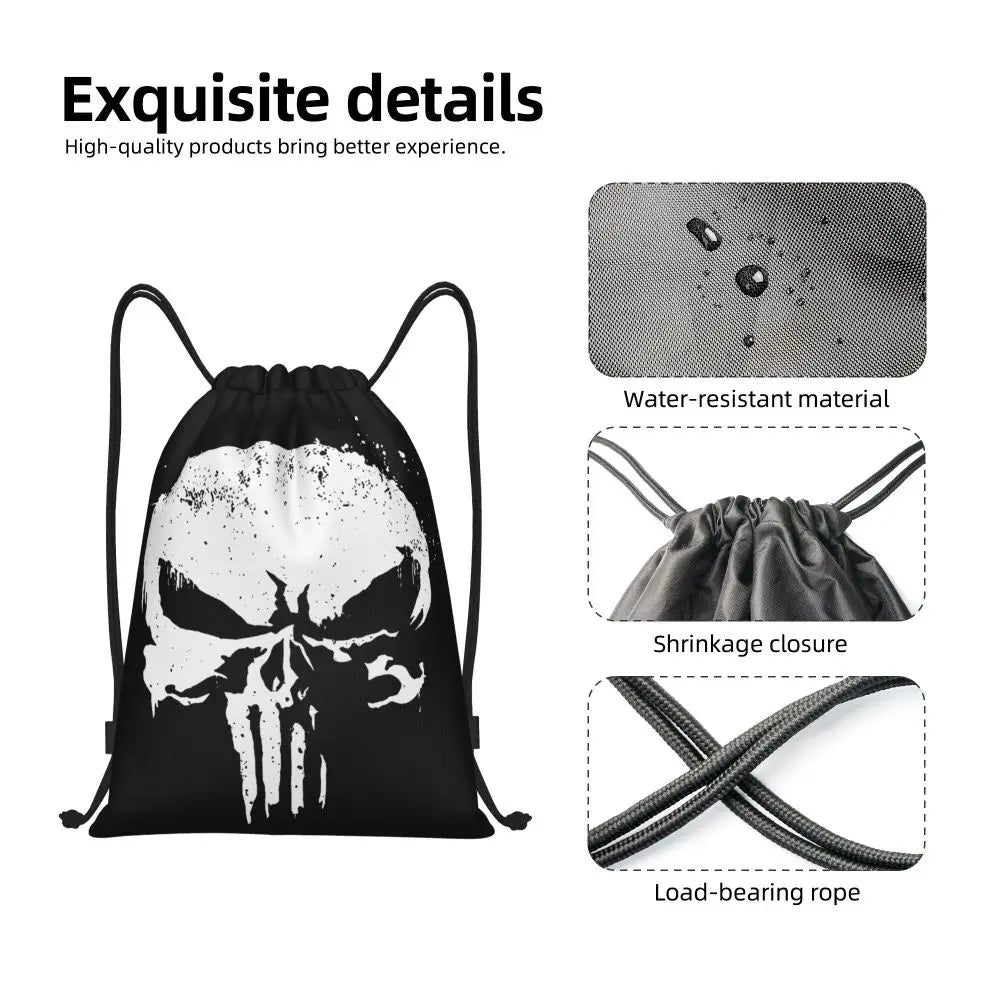 Custom Punisher Skeleton Drawstring Backpack Women Men Sport Gym Sackpack Portable Skull Bone Shopping Bag Sack - Velora