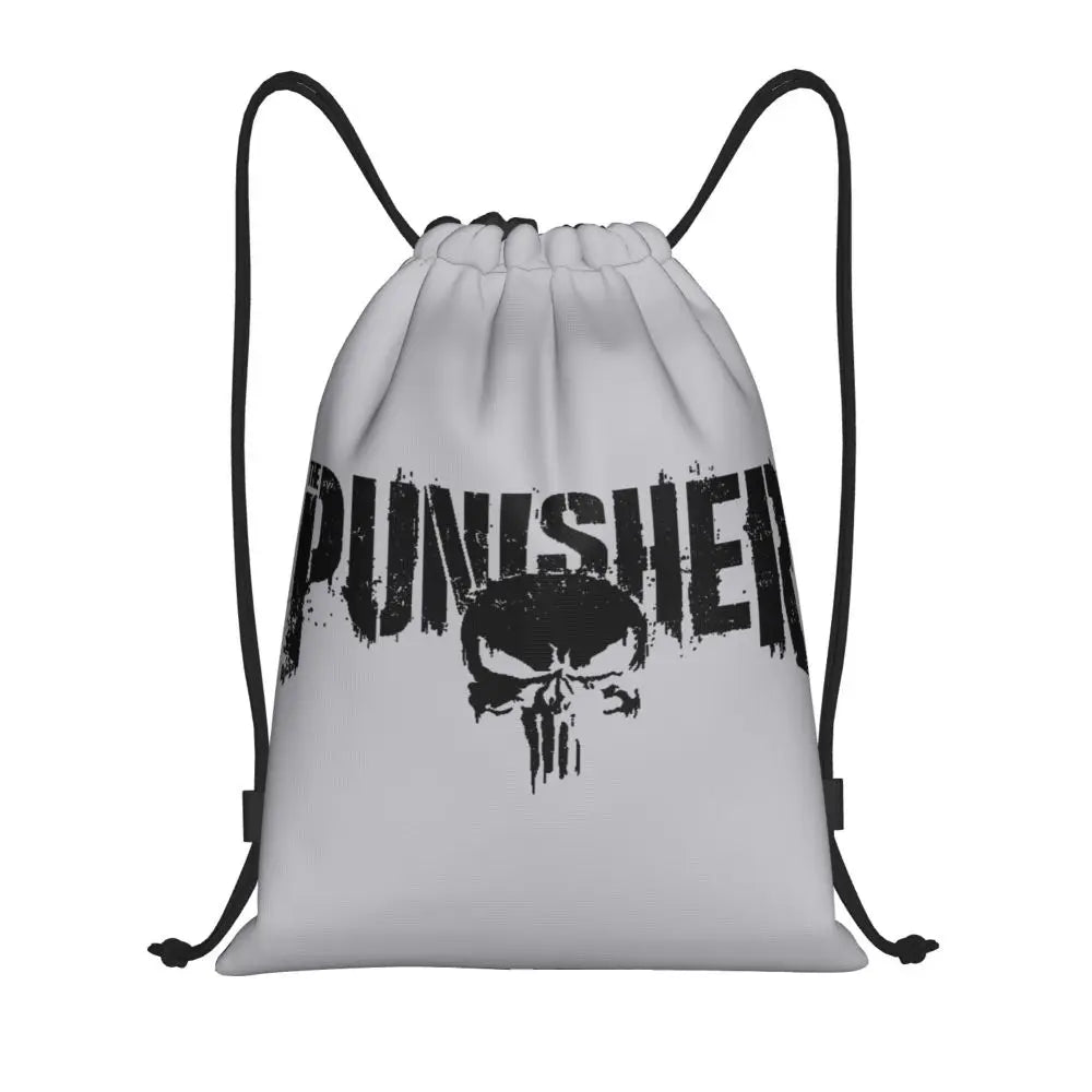 Custom Punisher Skeleton Drawstring Backpack Women Men Sport Gym Sackpack Portable Skull Bone Shopping Bag Sack - Velora